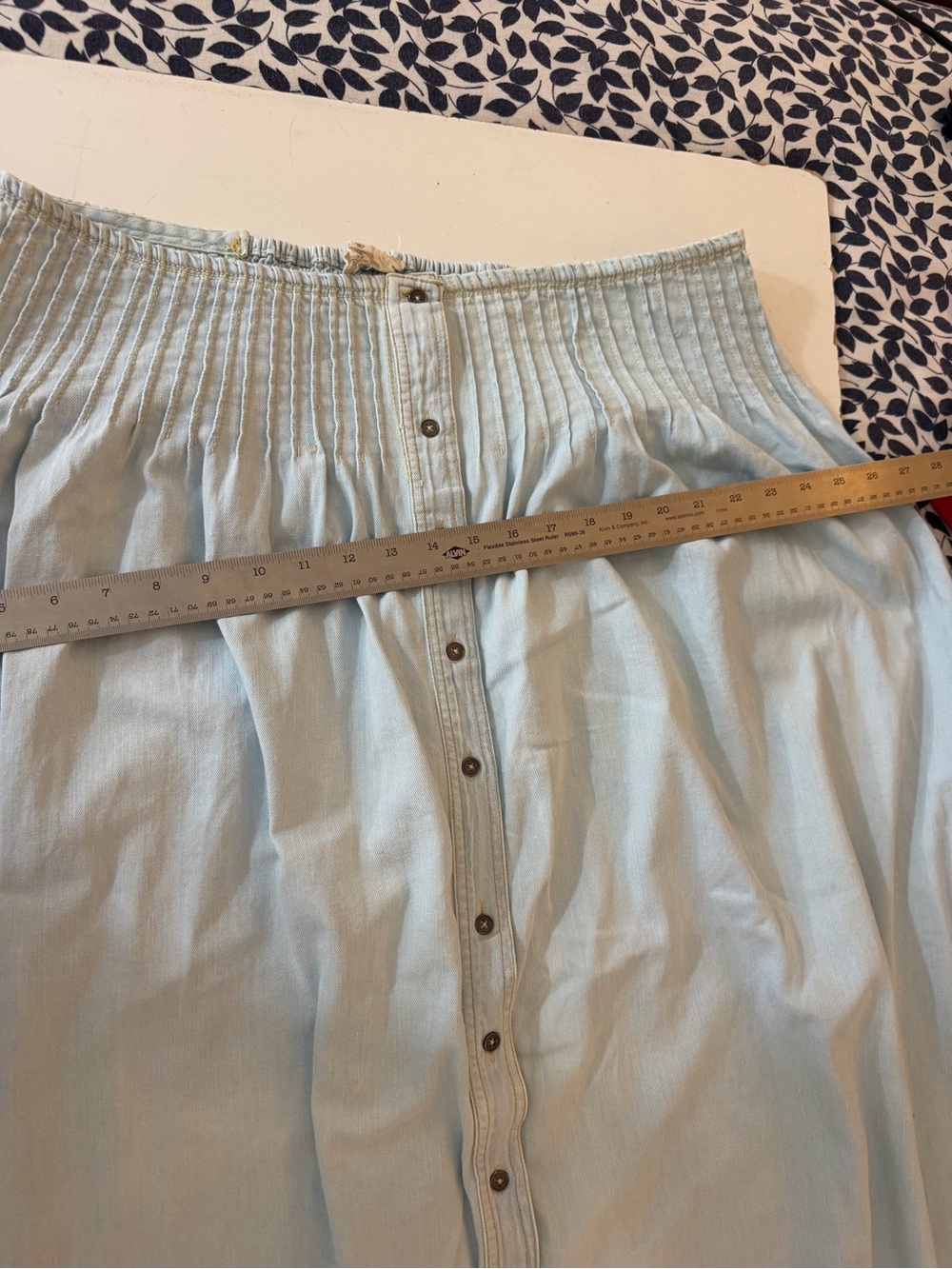 Anthropologie Pilcro Light Wash Cotton Pintuck Basque-Waist Denim Maxi Skirt XL - Picture 15 of 16